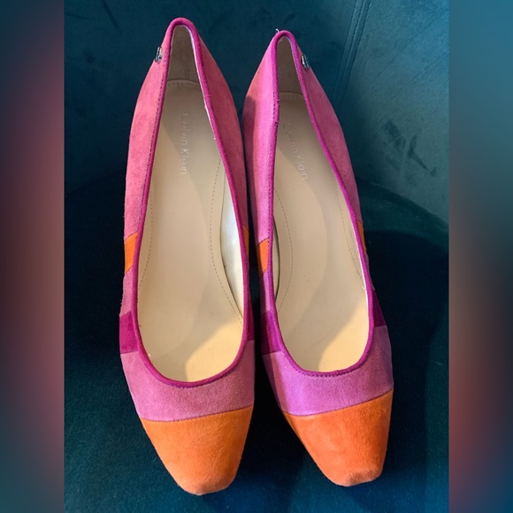 Calvin Klein Gabbey suede pink orange platform heels✨6.5 m - Picture 3 of 12